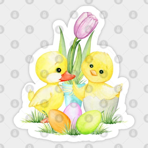 Chicken, Duck, Easter Eggs and Tulip Sticker by Cool Abstract Design